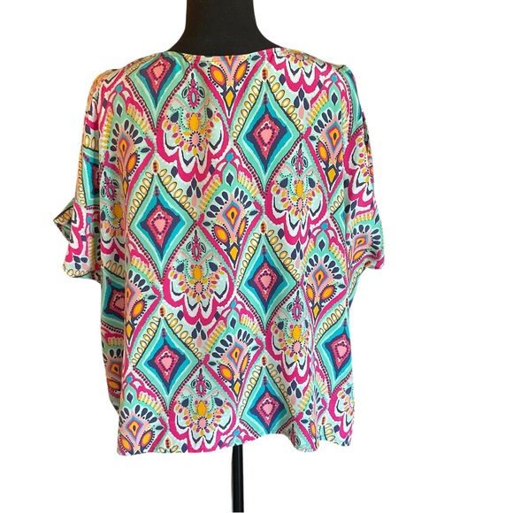 Lilly Pulitzer 100% Silk Multicolor Geometric Print Short Sleeve Blouse Size S - Picture 5 of 10